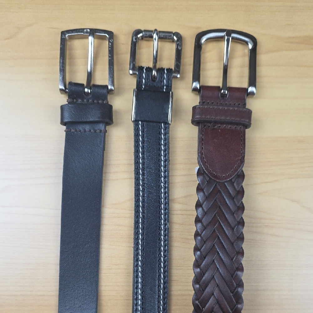 Kids‎ Belt Set Black And Brown Genuine Leather Braided Stitched 2 Small 1 Med